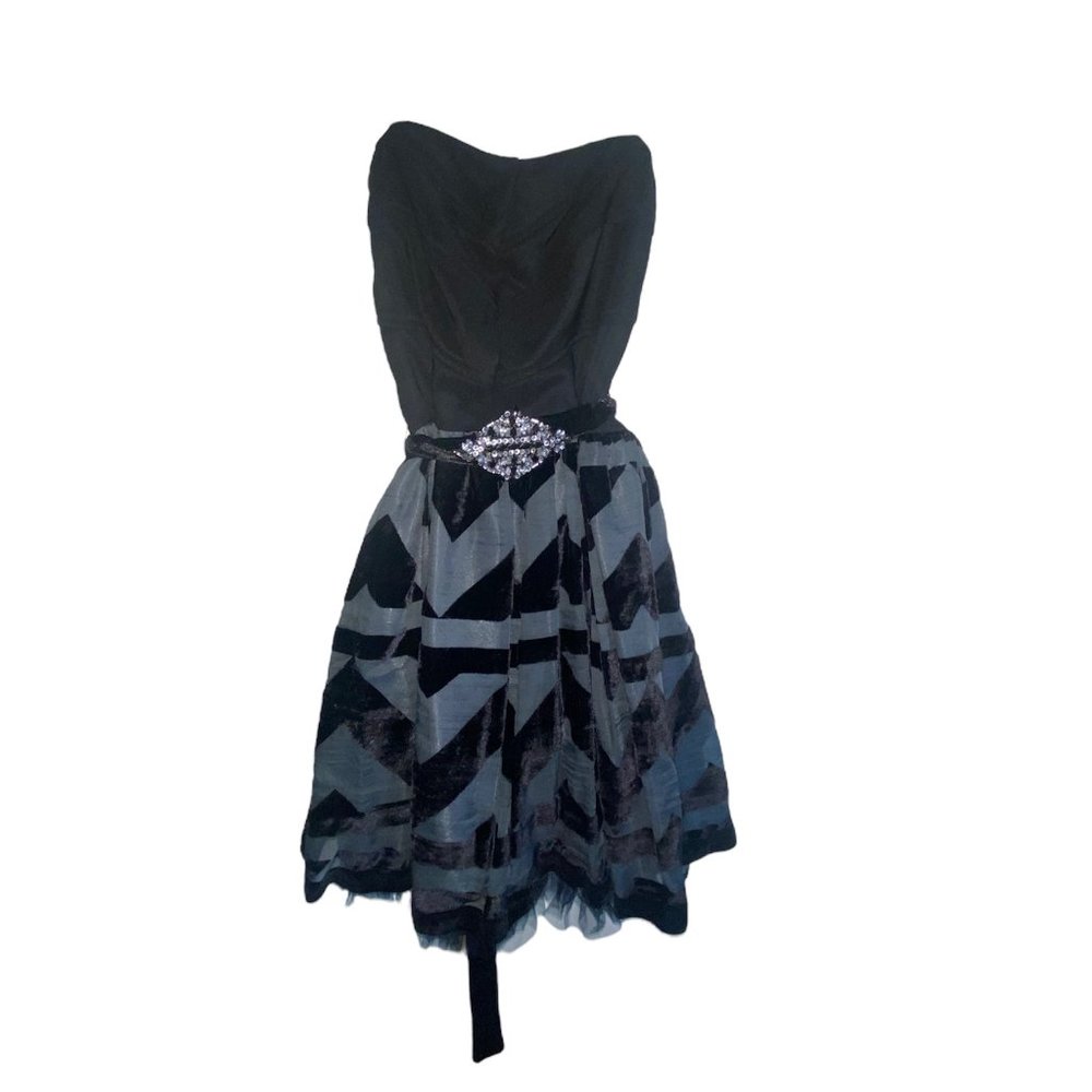 Ruby Rox Black Fit-and-Flare Strapless Mini Dress with Sequined Belt (Size 3)